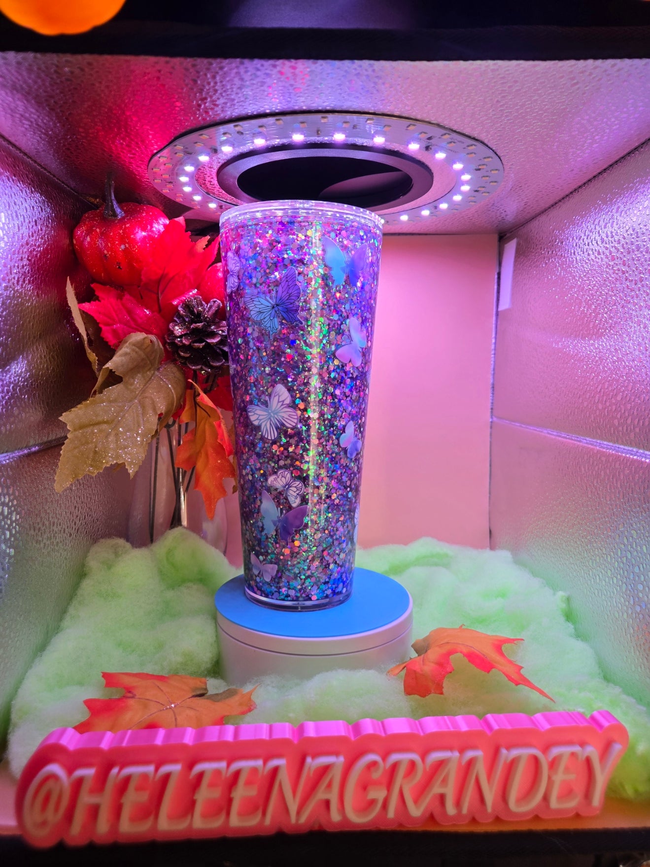 glitter cup with butterflys