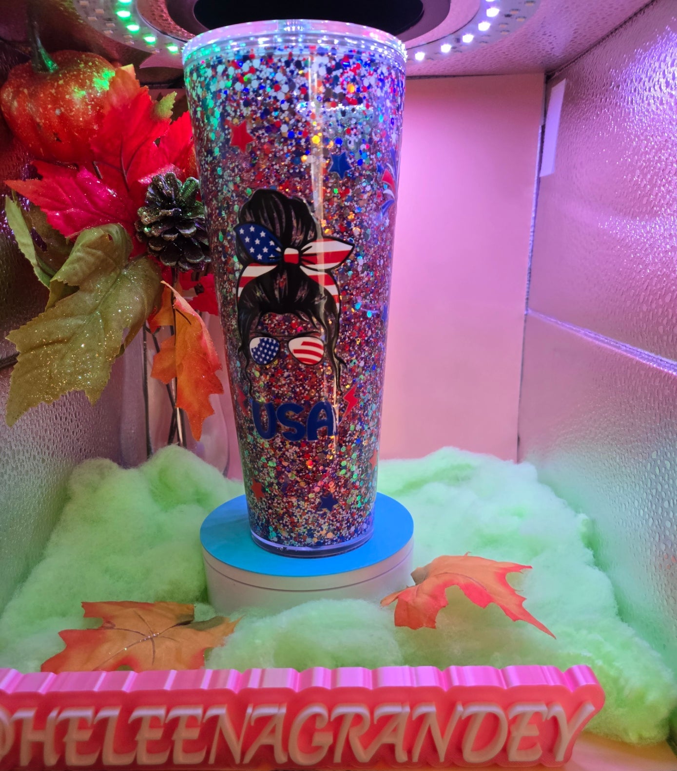 red, white blue with bow and sunglasses