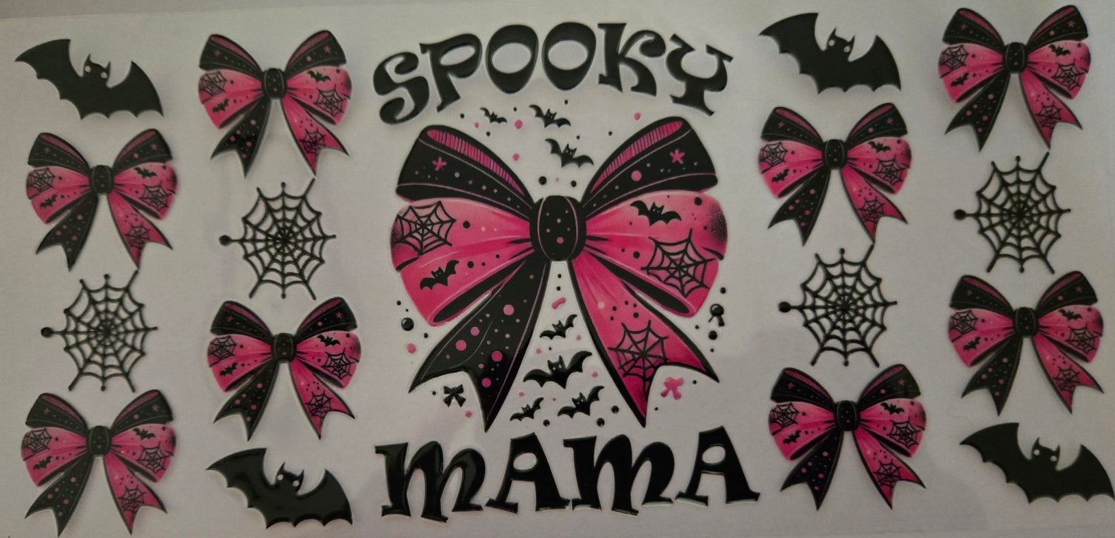 black and pink bows with spooky mama